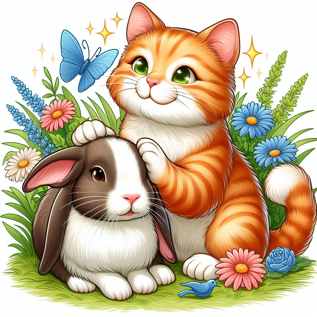 猫とウサギの物語は、仲良しの猫とウサギが出会う
