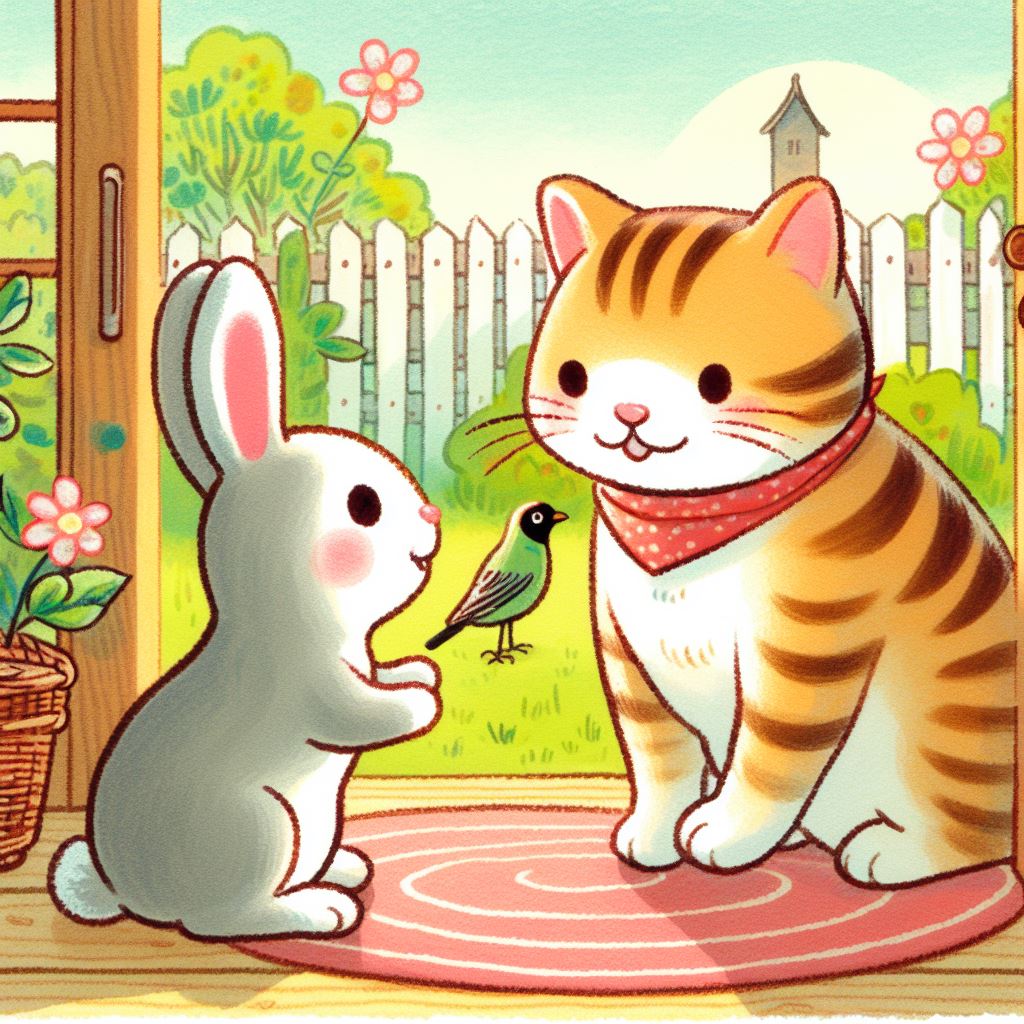 猫とウサギの物語は、仲良しの猫とウサギが出会う